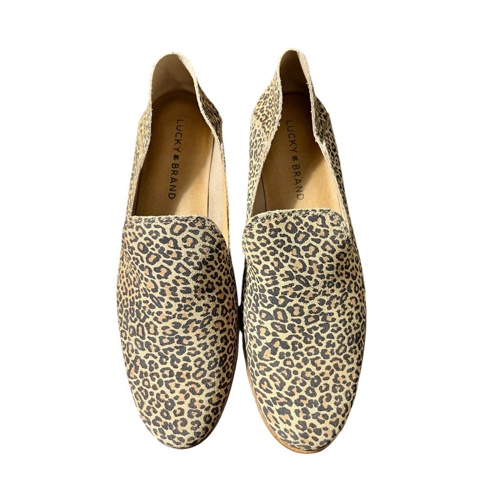 Lucky Brand Cahill Leopard Print Leather Slip On Loafers Size 7.5M Tan/Black